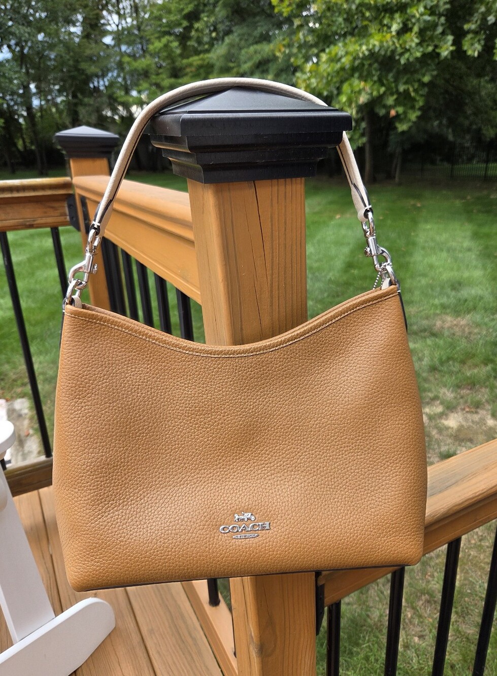 Coach Pebbled Leather LAUREL Shoulder/Crossbody Bag - Saddle & Chalk Cream Trim